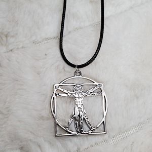 Leonardo Da Vinci Vitruvian Man Drawing Charm Necklace